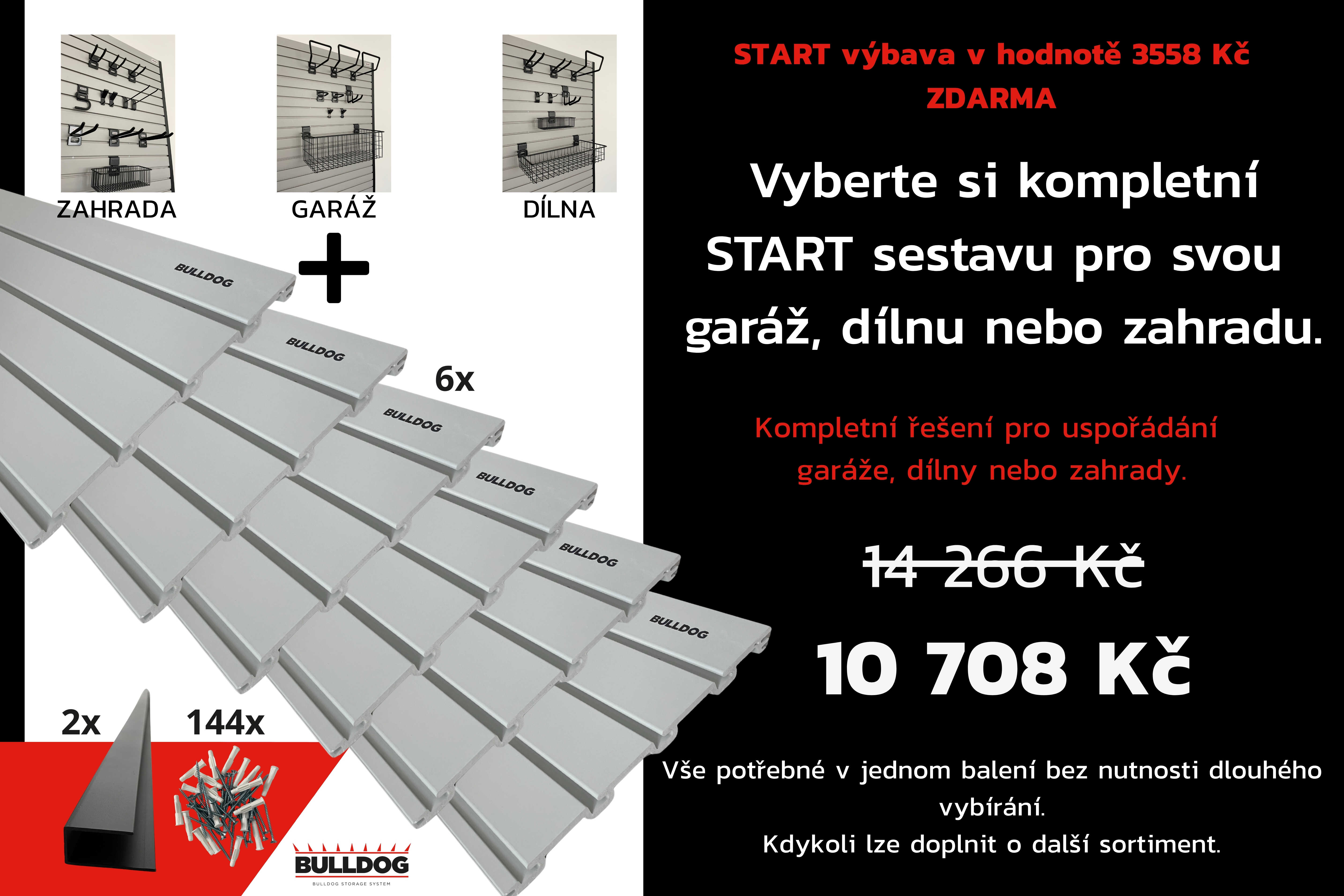 Závěsný systém Bulldog na stěnu - akce sestava START a příslušenství zdarma